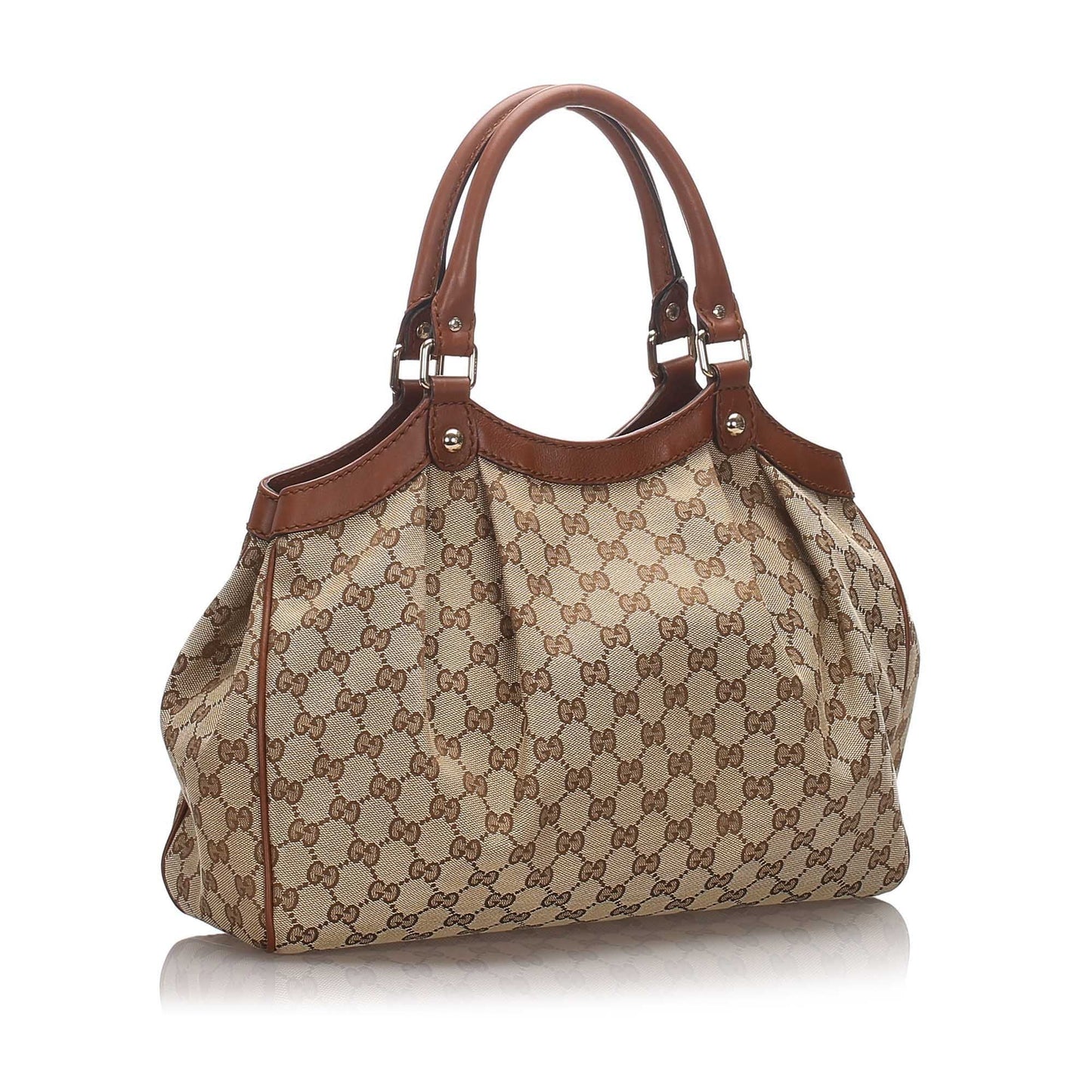 Gucci Brown Canvas Fabric Guccissima Sukey Tote Italy