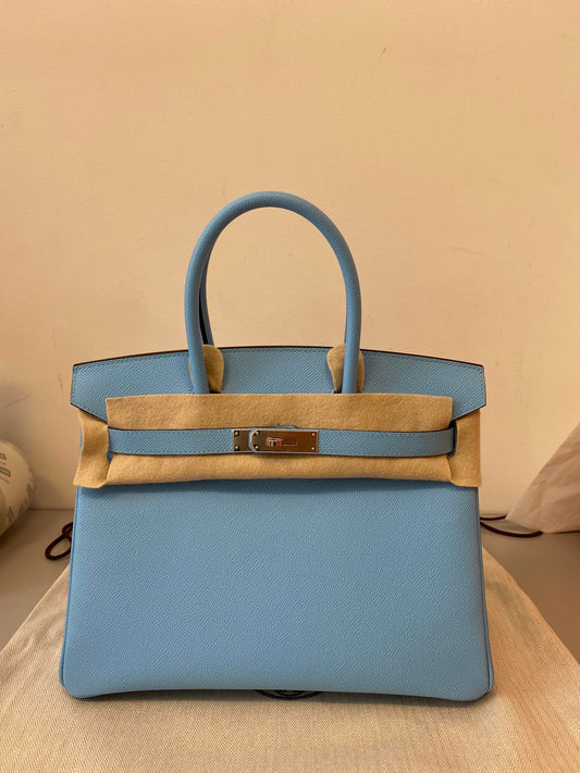 Hermes Birkin 30 Celeste Epsom Palladium Hardware