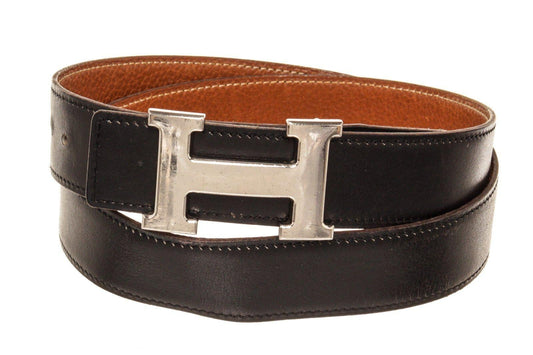 Hermes Black Brown Leather H Belt