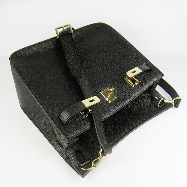 Hermes Leather Shoulder bag H6508 black golden