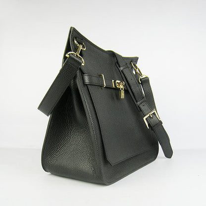 Hermes Leather Shoulder bag H6508 black golden