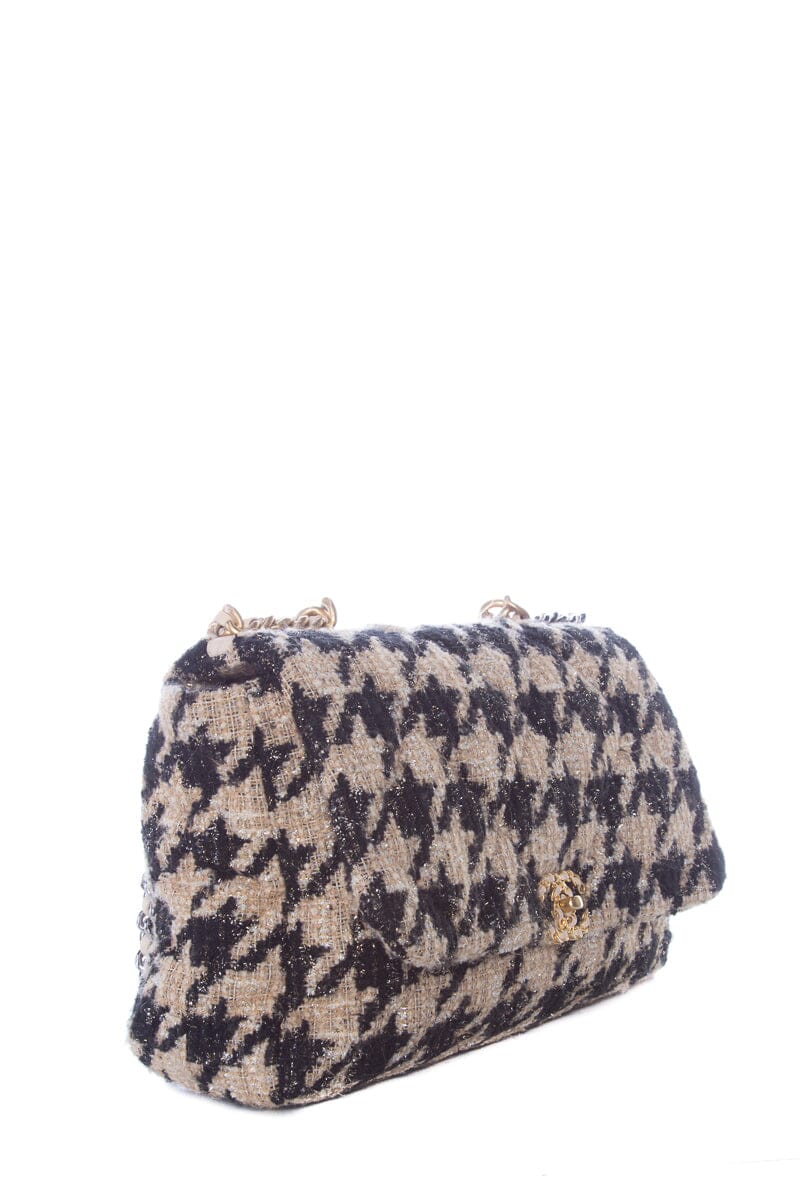 Chanel Tan and Black  Houndstooth Chanel 19 Two toned hardware HandBag