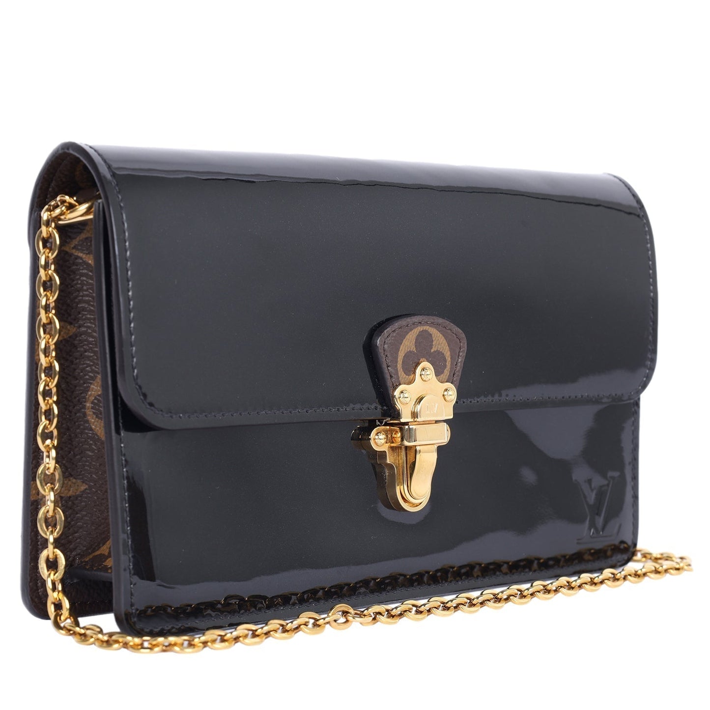 Patent Calfskin Leather Monogram Cherrywood Chain Wallet Black ()