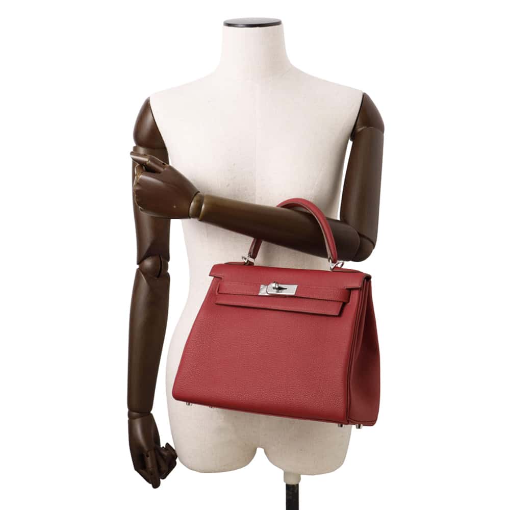 HERMES Kelly Retourne Rouge Grenat Togo Leather Size 28