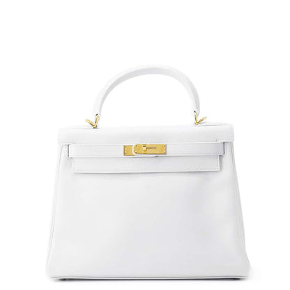 HERMES Kelly Retourne White Swift Leather Size 28