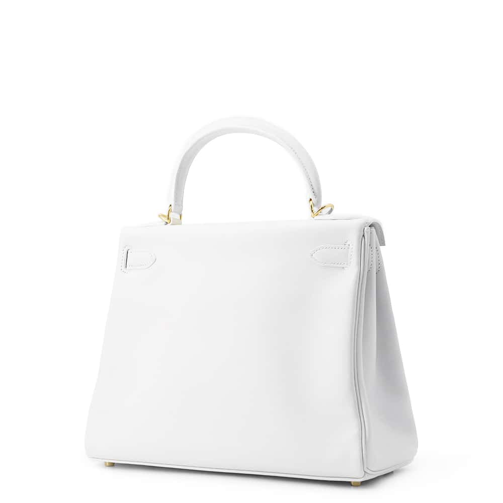 HERMES Kelly Retourne White Swift Leather Size 28