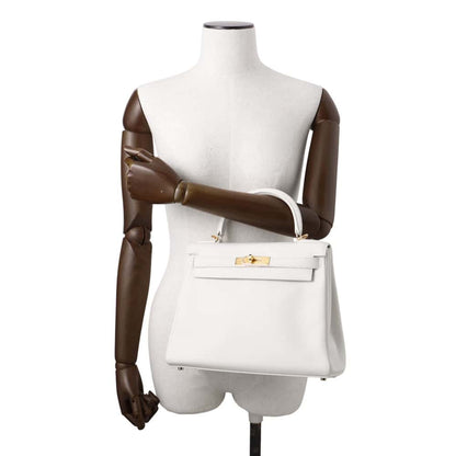 HERMES Kelly Retourne White Swift Leather Size 28