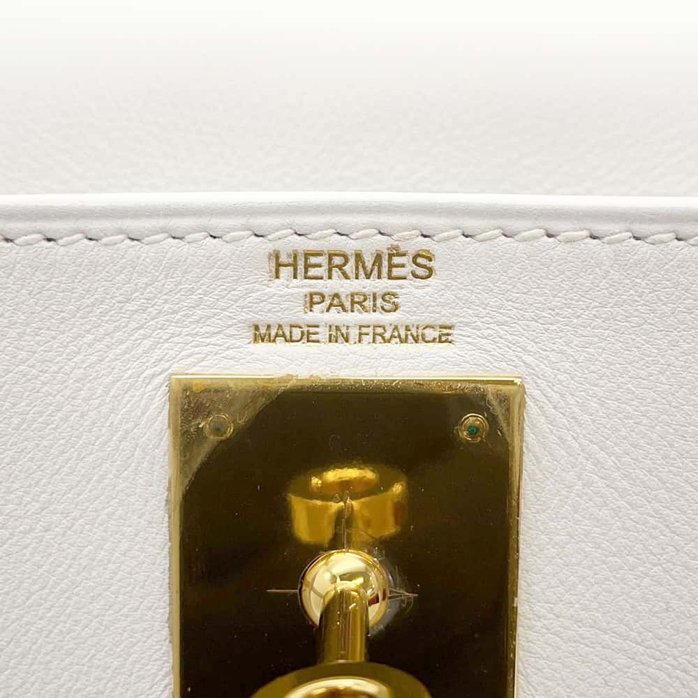 HERMES Kelly Retourne White Swift Leather Size 28