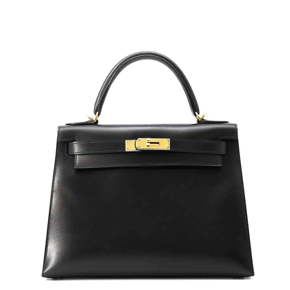 HERMES Kelly Black Box Calf Leather Size 28