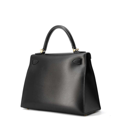 HERMES Kelly Black Box Calf Leather Size 28