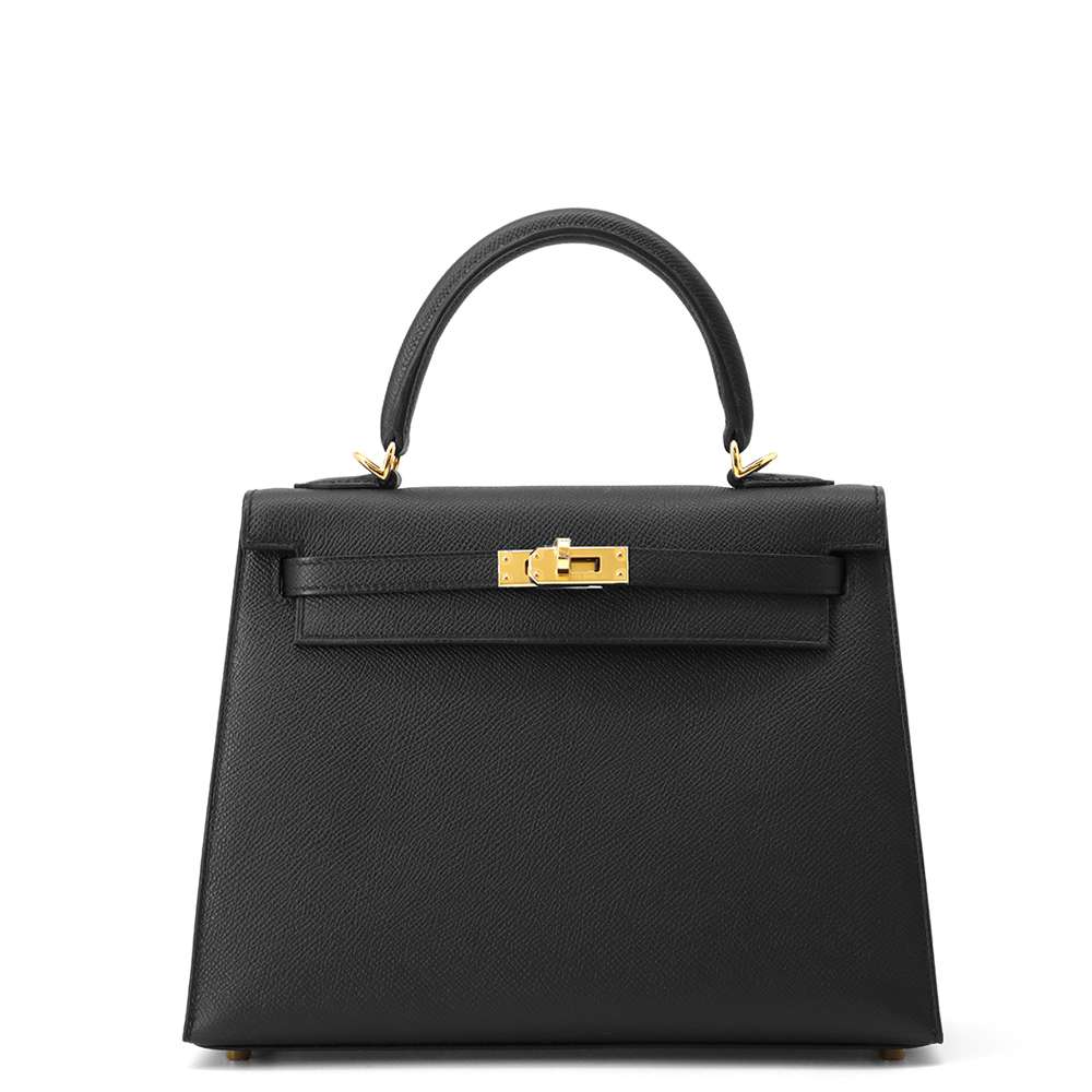 HERMES Kelly Sellier Black Epsom Size 25