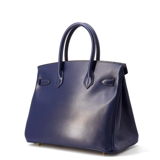 HERMES Birkin Blue Saphir Box Calf Leather Size 30