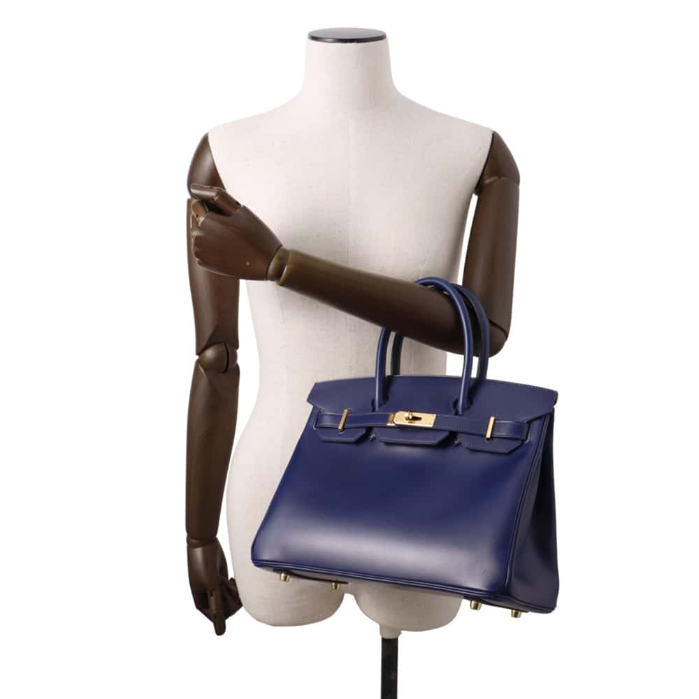 HERMES Birkin Blue Saphir Box Calf Leather Size 30