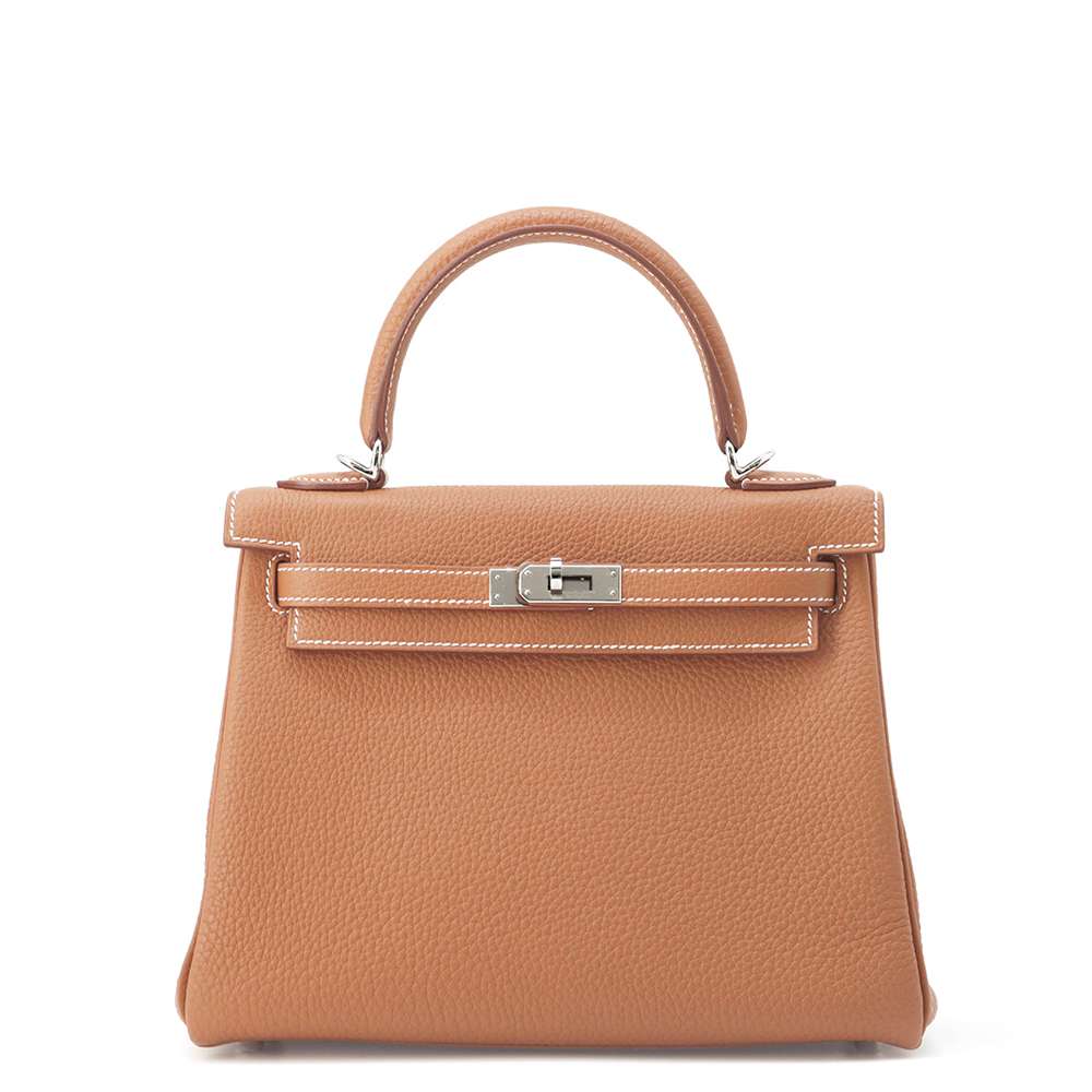 HERMES Kelly Retourne Gold Togo Leather Size 25