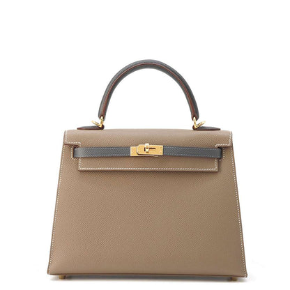 HERMES Kelly Sellier Tricolor Etoupe/Black/Ardoise Epsom Size 25