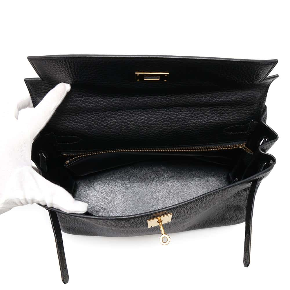 HERMES Kelly Retourne Black Ardennes Leather Size 32