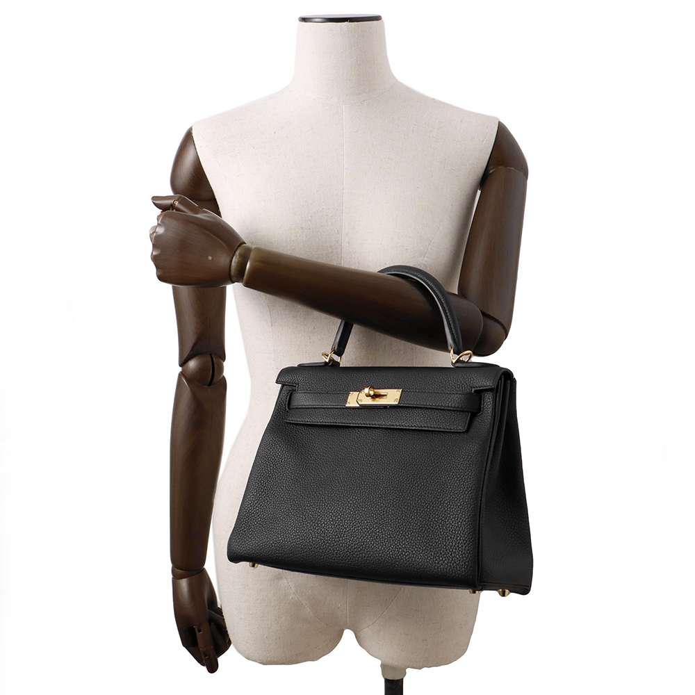 HERMES Kelly Retourne Black Togo Leather Size 28