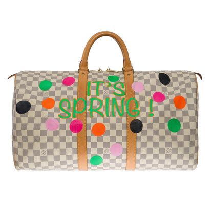 Louis Vuitton  Customized "Summer X Spring" Keepall 50 travel Bag in azure canvas