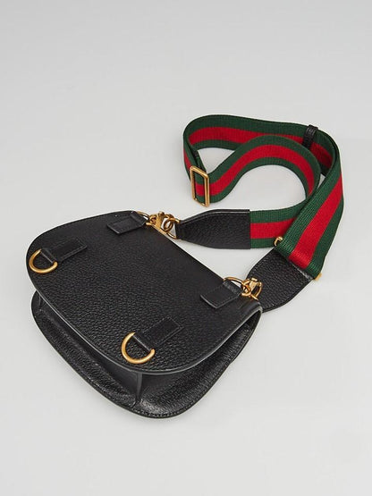 Gucci Crossbody Animalier Saddle Bag Black Leather