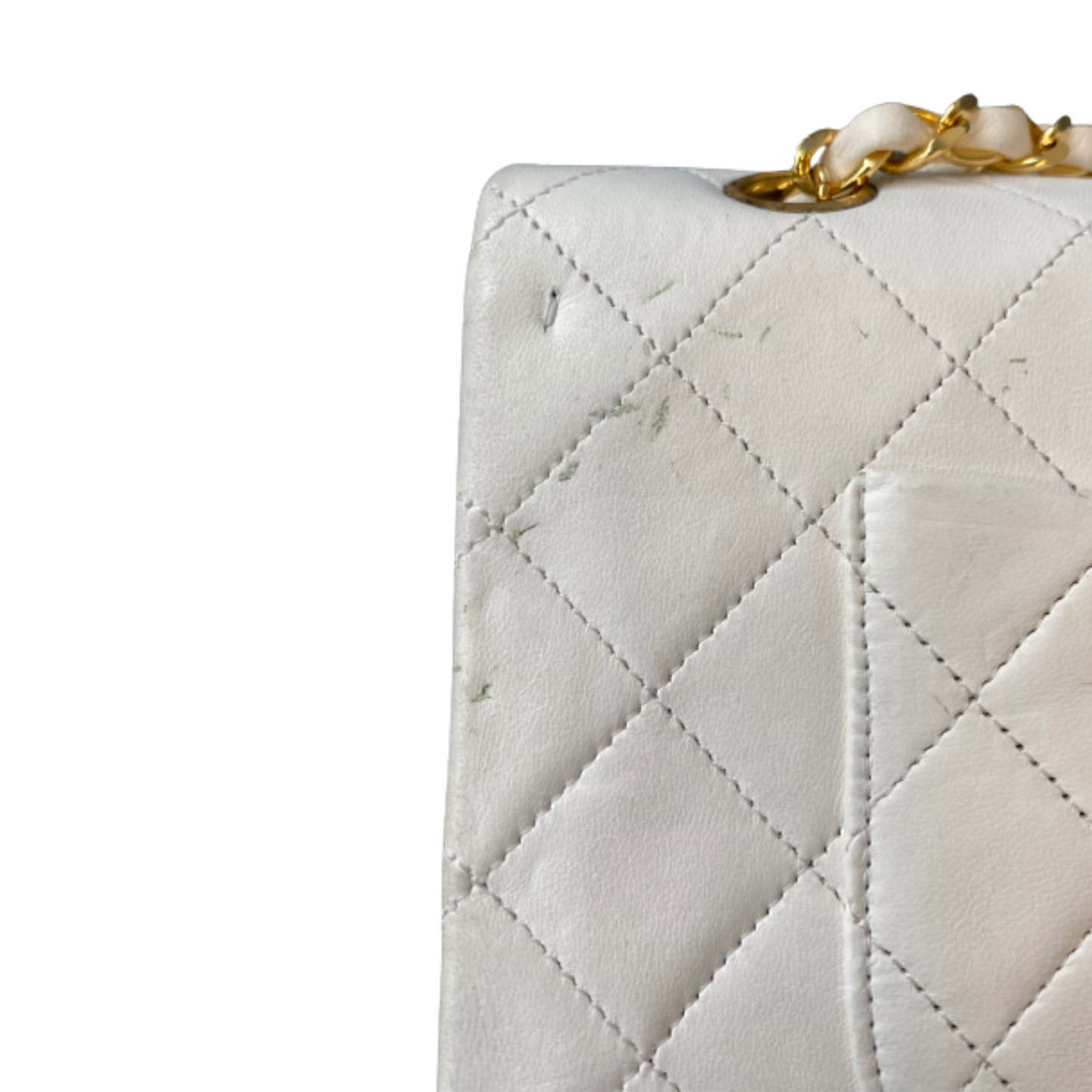 Chanel White Leather Double flap shoulder Bag