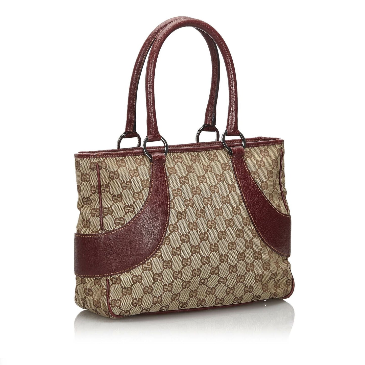 Gucci Brown Beige Canvas Fabric GG Tote Bag Italy