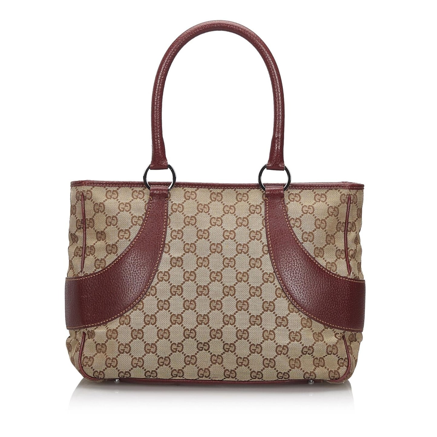 Gucci Brown Beige Canvas Fabric GG Tote Bag Italy