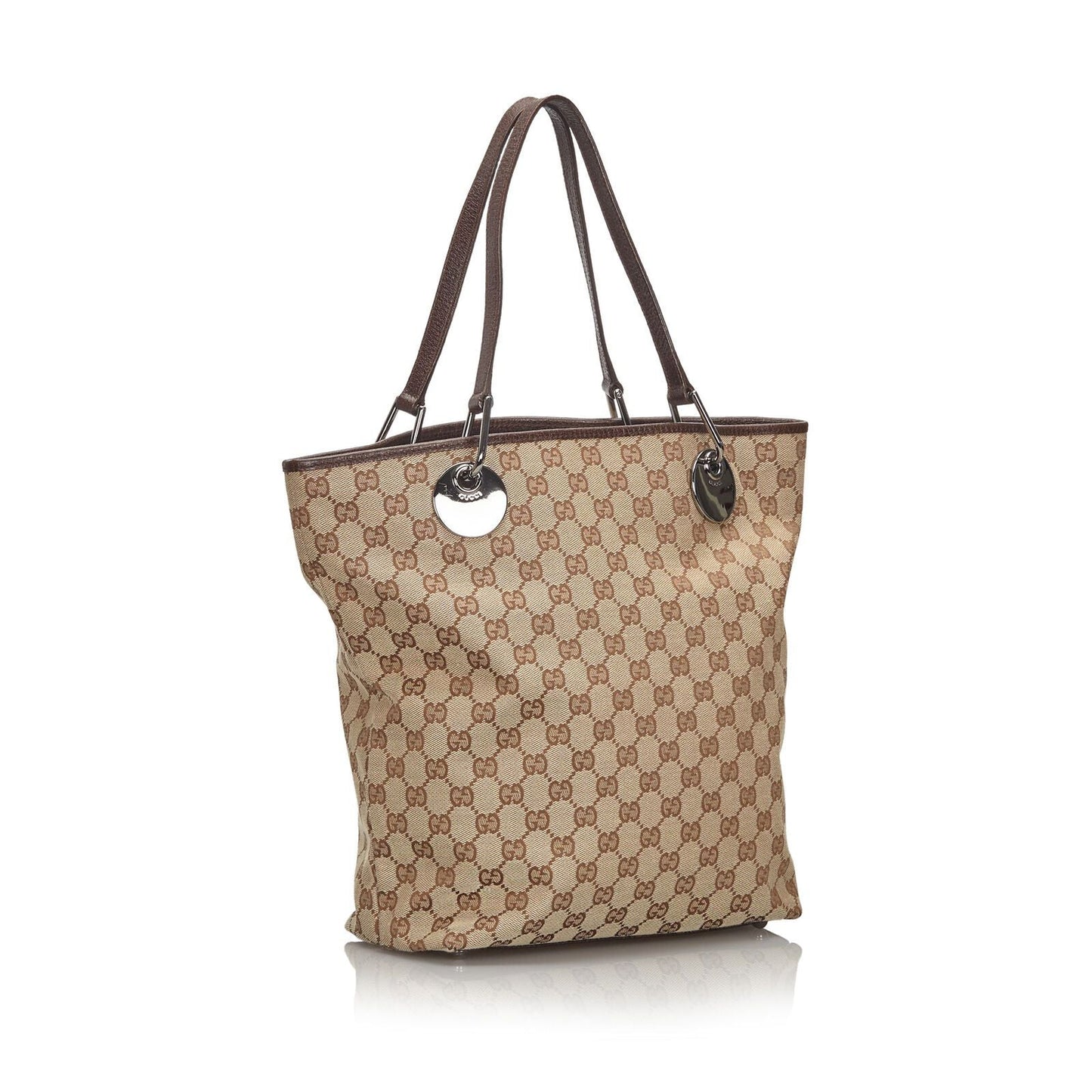 Gucci Brown Beige Canvas Fabric GG Eclipse Tote Bag Italy