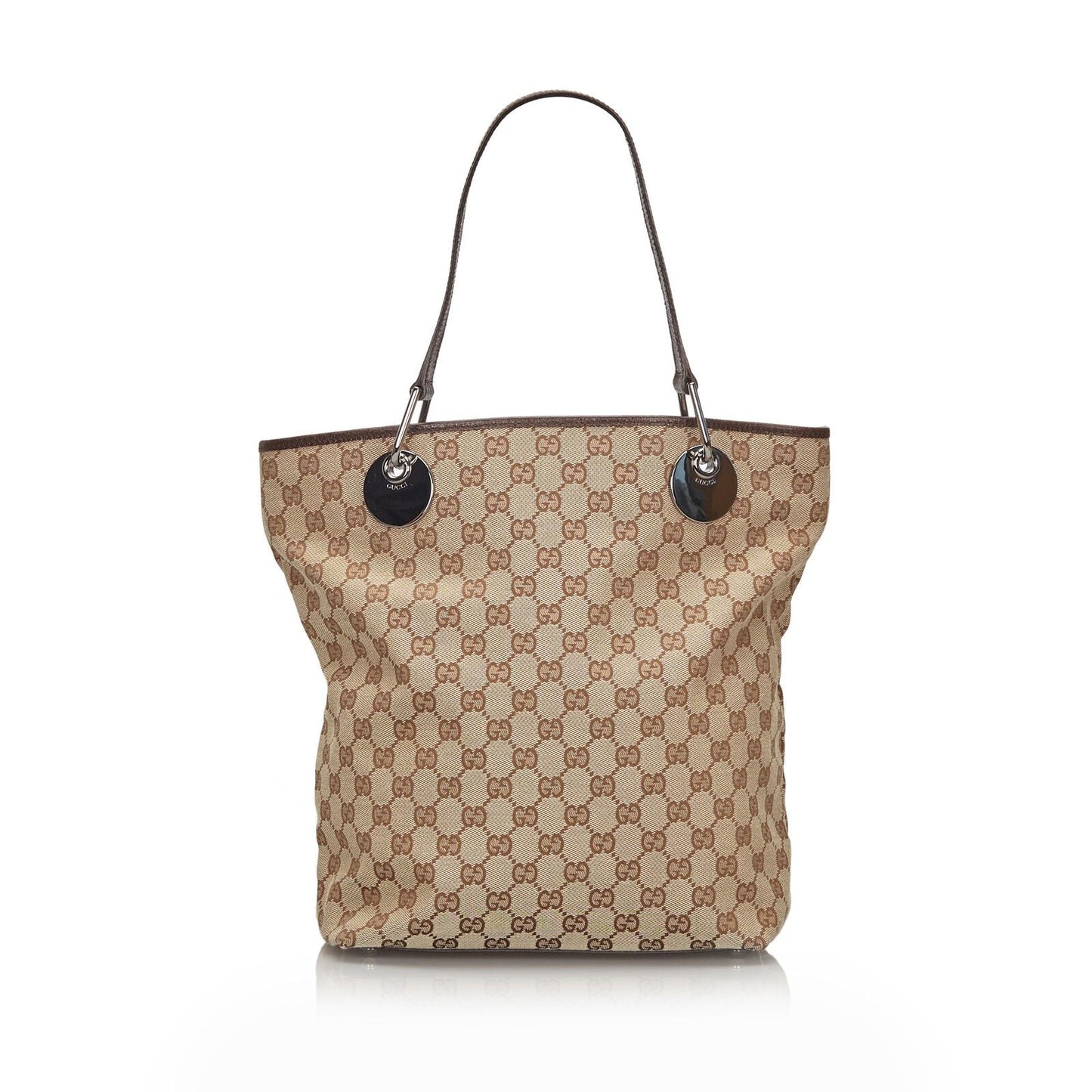 Gucci Brown Beige Canvas Fabric GG Eclipse Tote Bag Italy