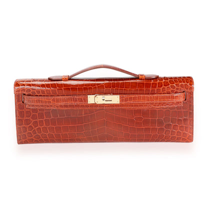 Hermès Miel Shiny Niloticus Crocodile Kelly Cut GHW