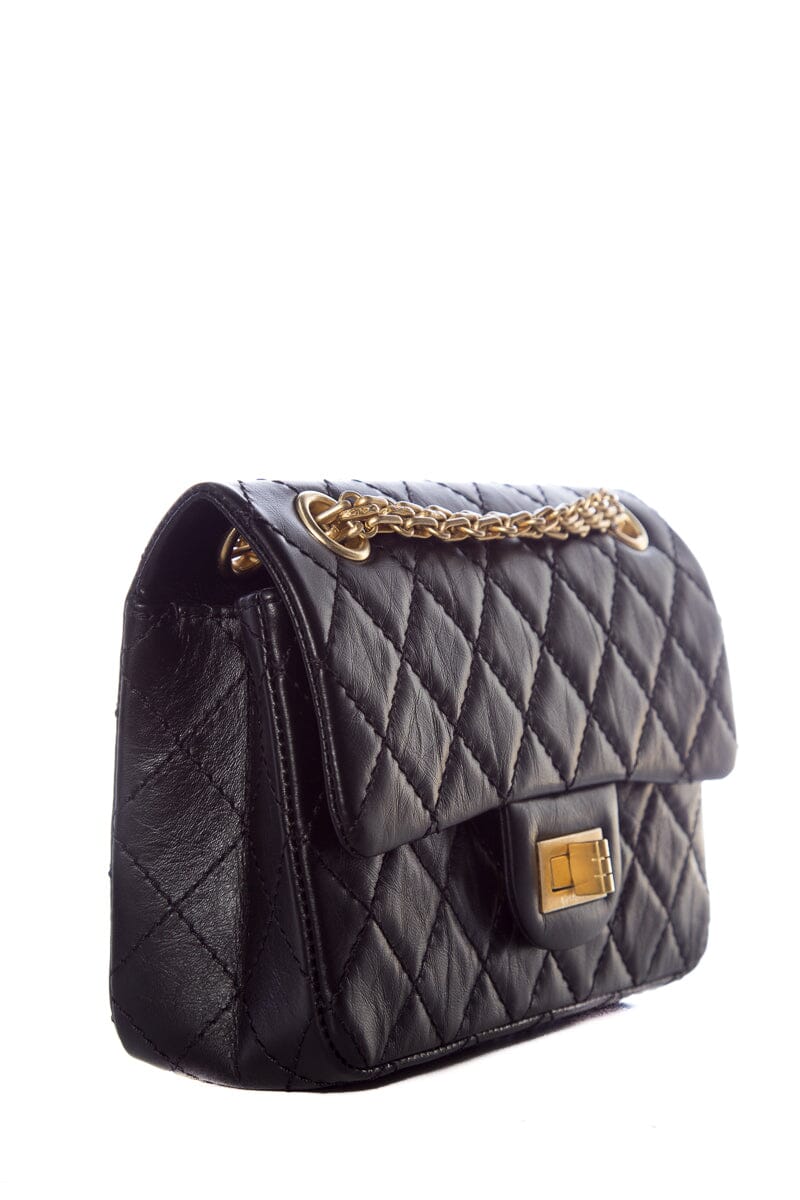 Chanel Black Quilted Soft Lamb Skin 2.55 Mini AGHW HandBag