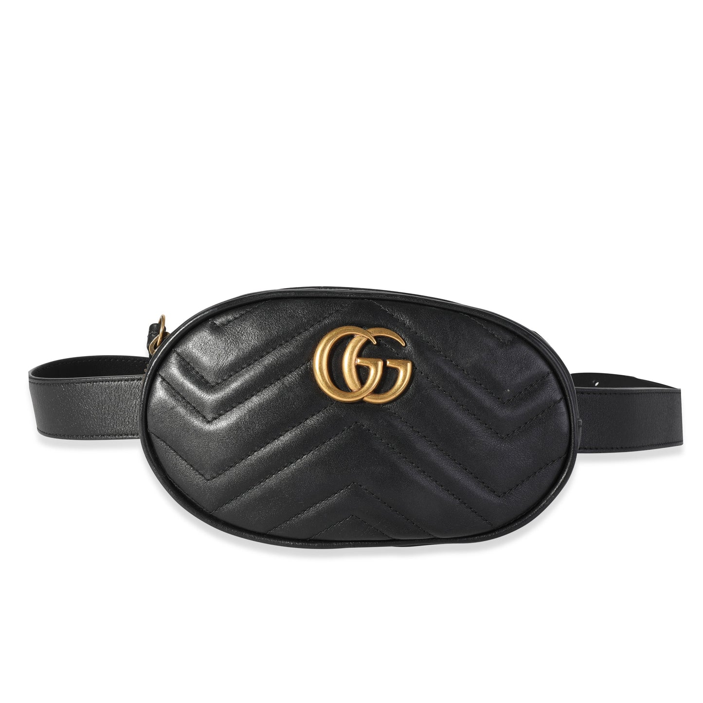 Gucci Black Matelassé Leather GG Marmont Belt Bag 95/38