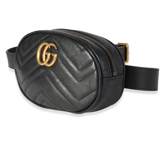 Gucci Black Matelassé Leather GG Marmont Belt Bag 95/38