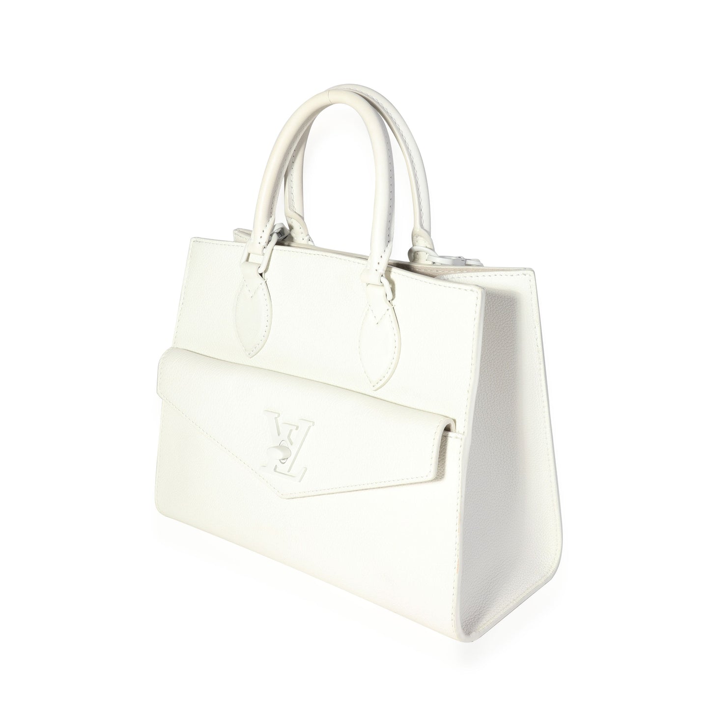 Louis Vuitton  White Leather Monochrome Lockme Tote PM