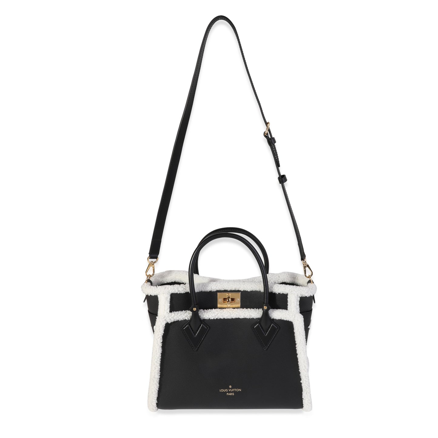 Louis Vuitton  Black Grained Calfskin & White Shearling Monogram On My Side MM