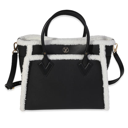 Louis Vuitton  Black Grained Calfskin & White Shearling Monogram On My Side MM