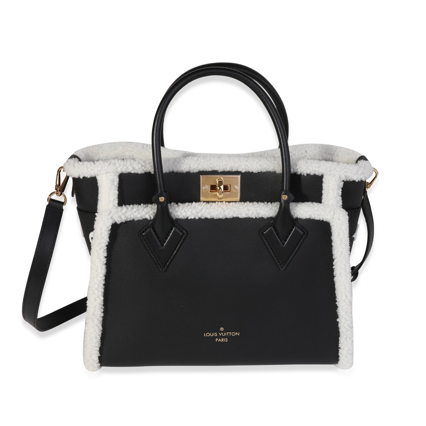 Louis Vuitton  Black Grained Calfskin & White Shearling Monogram On My Side MM