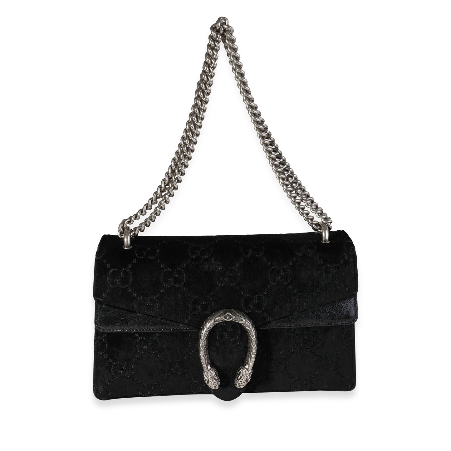 Gucci Black GG Velvet & Patent Leather Small Dionysus Bag