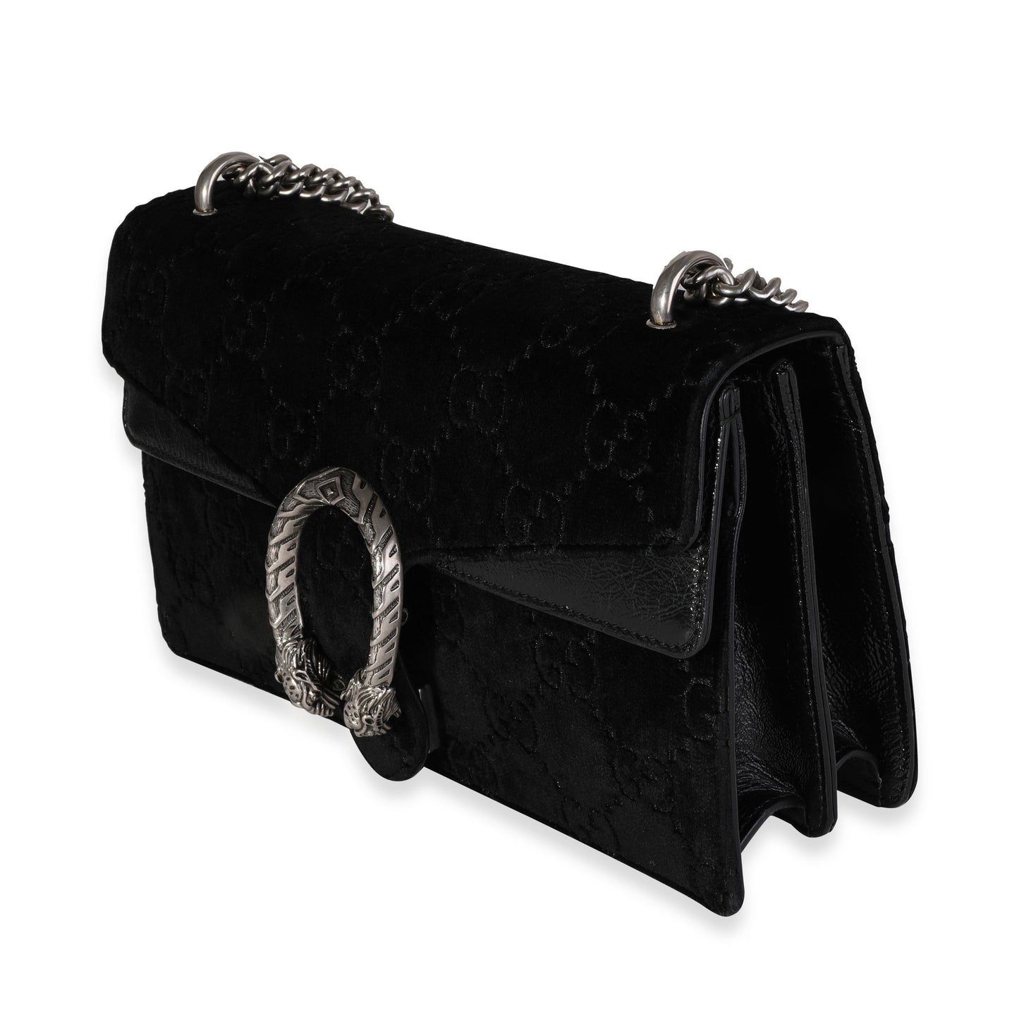 Gucci Black GG Velvet & Patent Leather Small Dionysus Bag