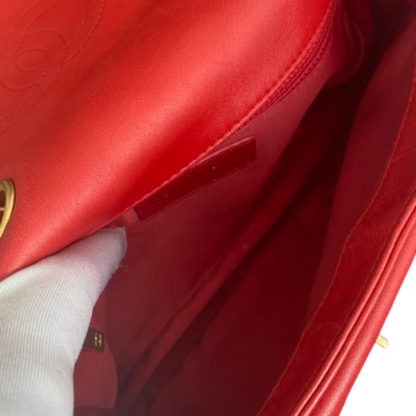 Chanel Red Leather Matelasse shoulder Bag