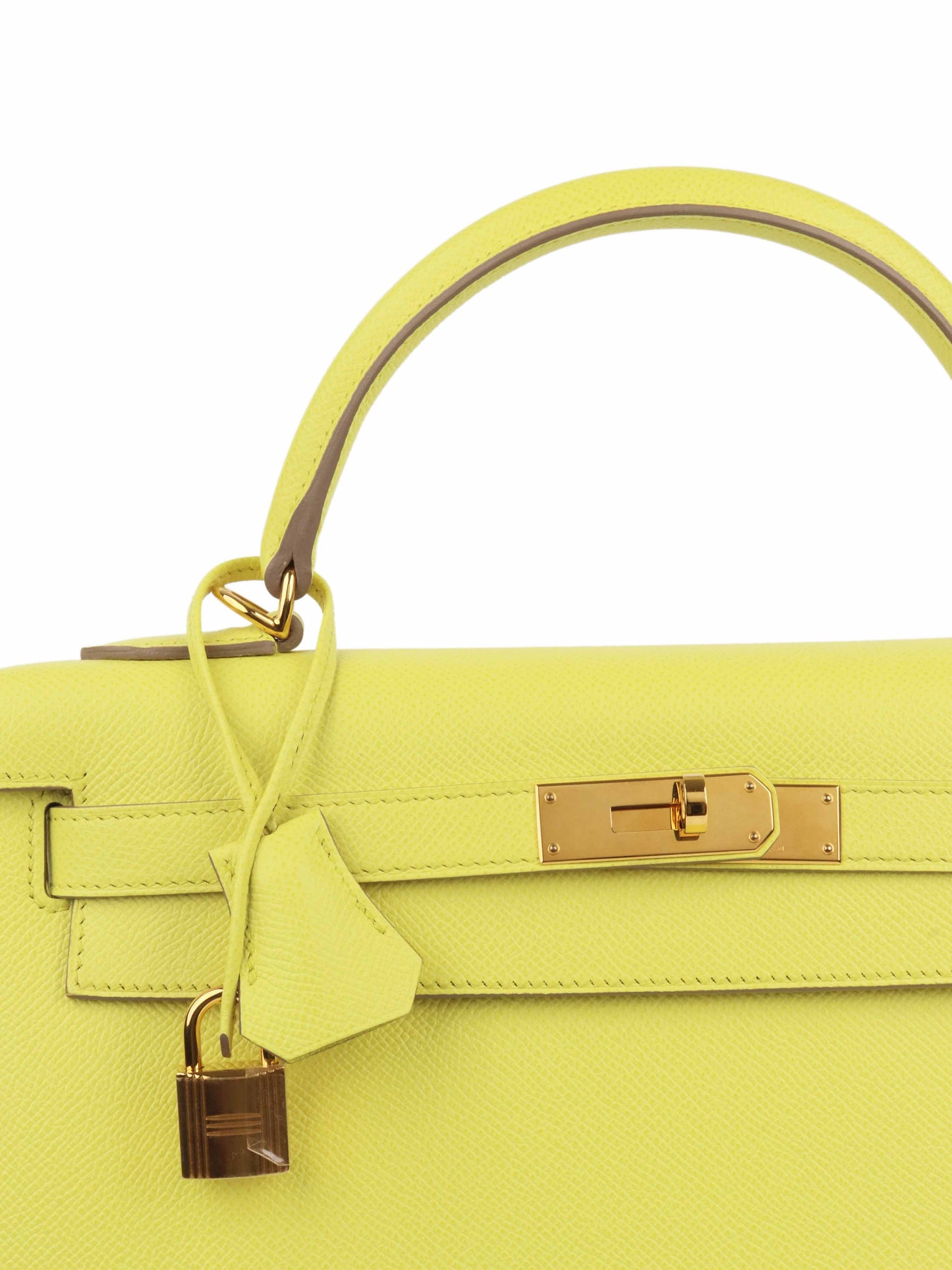 Hermes Kelly 32 Epsom Lime RHW Stamp Square Q.