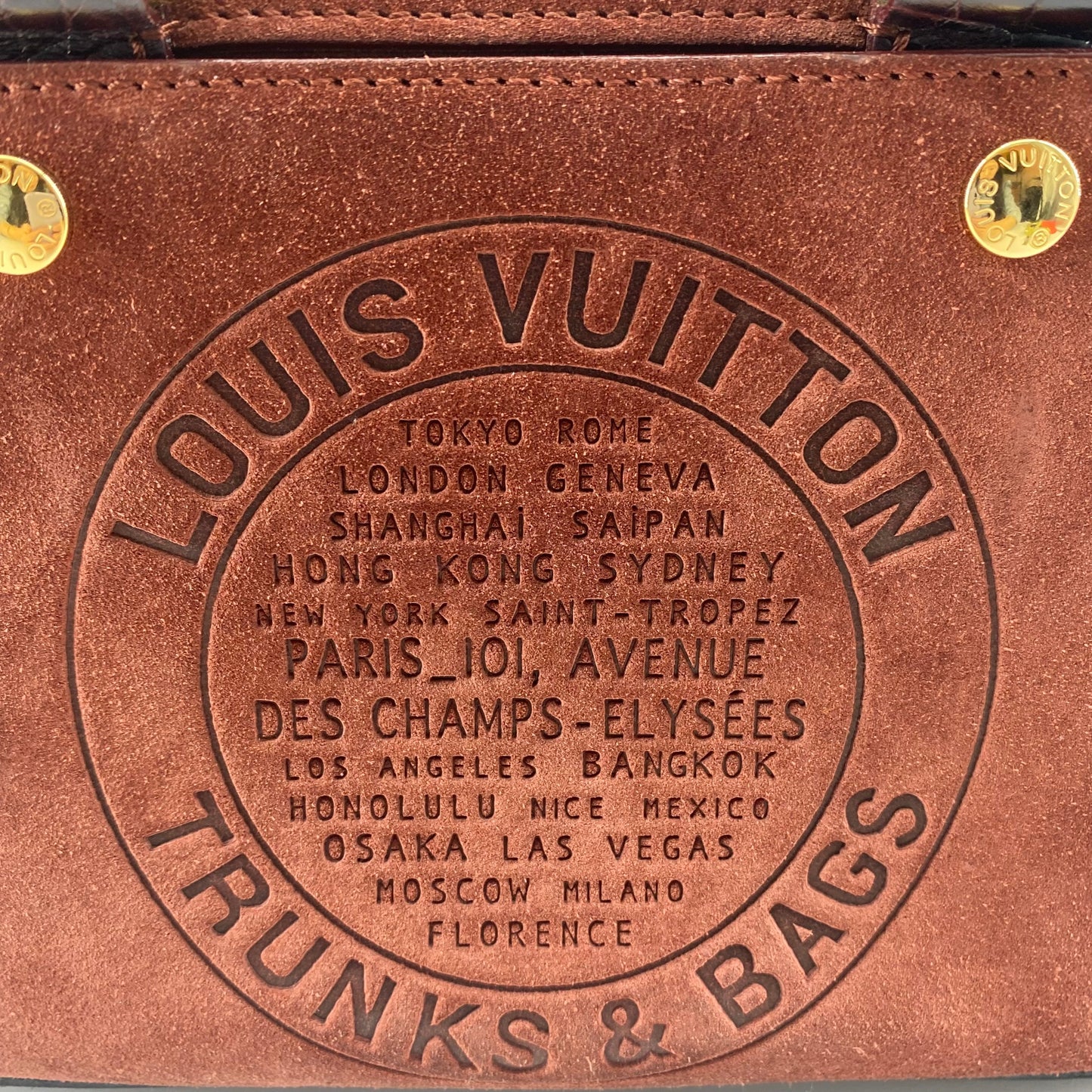 Louis Vuitton  Havane brown suede stamped trunk PM Boston speedy