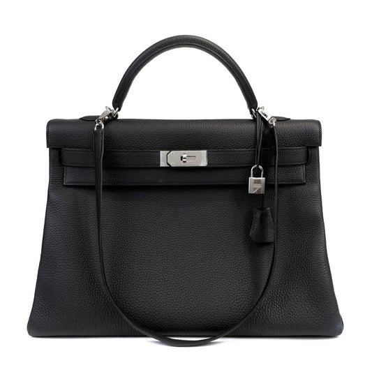 Hermes 40cm Black Togo Kelly w/ Palladium Hardware