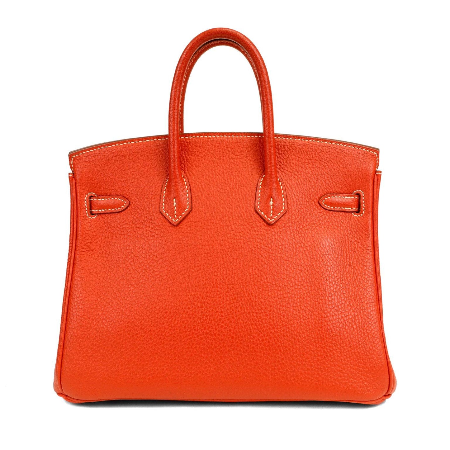 Hermes 25cm Rouge Tomate Togo Birkin w/ White Stitching & Palladium Hardware