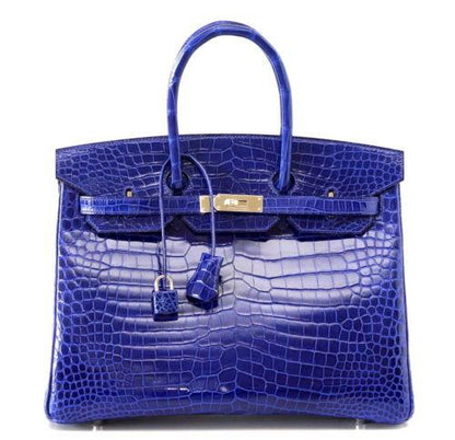 Hermes Birkin 35 Bag Vivid Electric Blue Porosus Crocodile Palladium