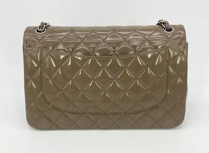 Chanel Olive Grey Patent Leather Jumbo Double Flap Classic 2.55