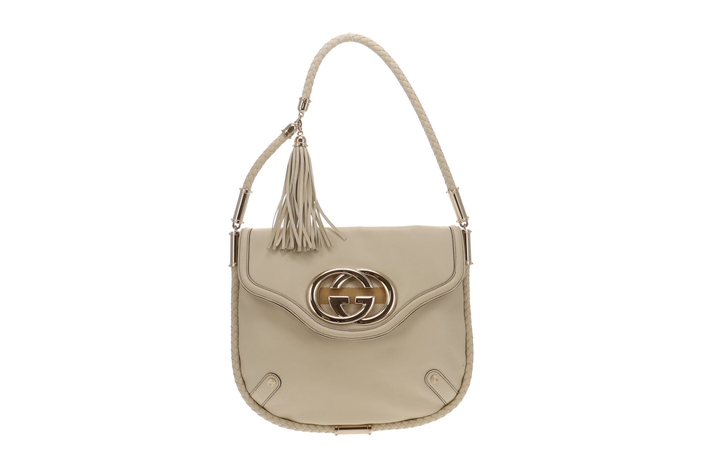 Gucci Cream Leather Britt Tassel Flap Shoulder Bag