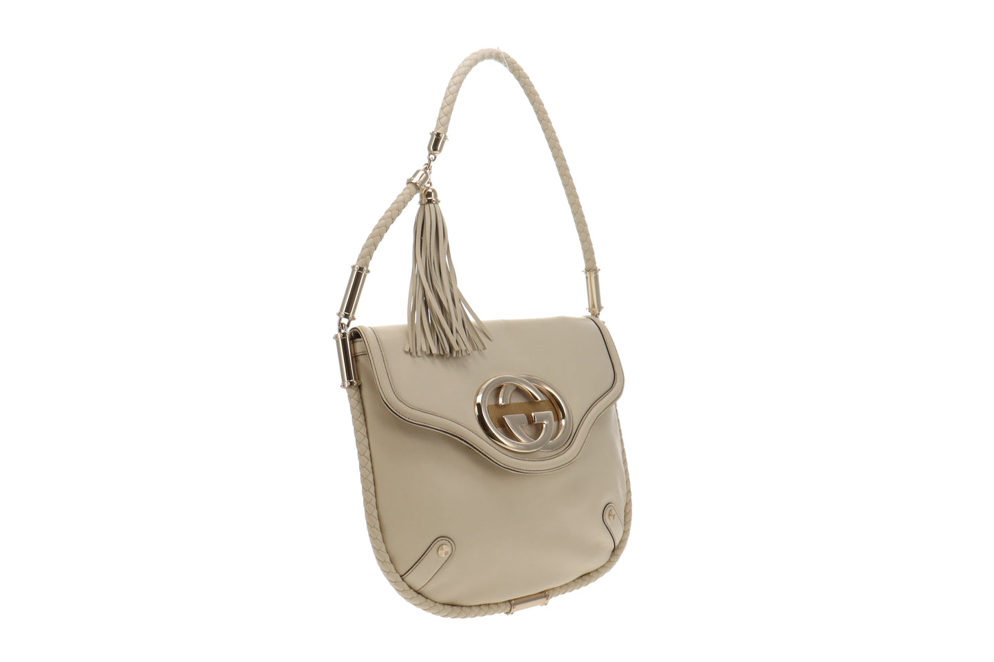 Gucci Cream Leather Britt Tassel Flap Shoulder Bag