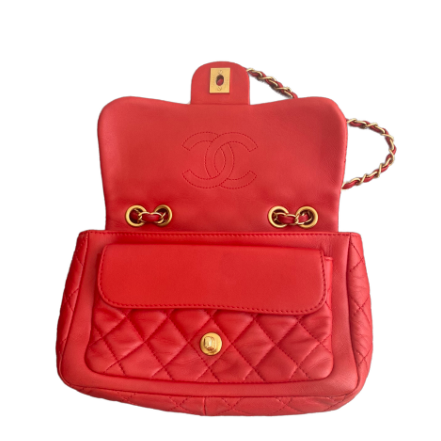 Chanel Red Leather Matelasse shoulder Bag