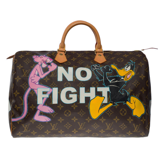 Louis Vuitton  "Keep Cool" Customized Speedy 40 Handbag in brown Monogram canvas