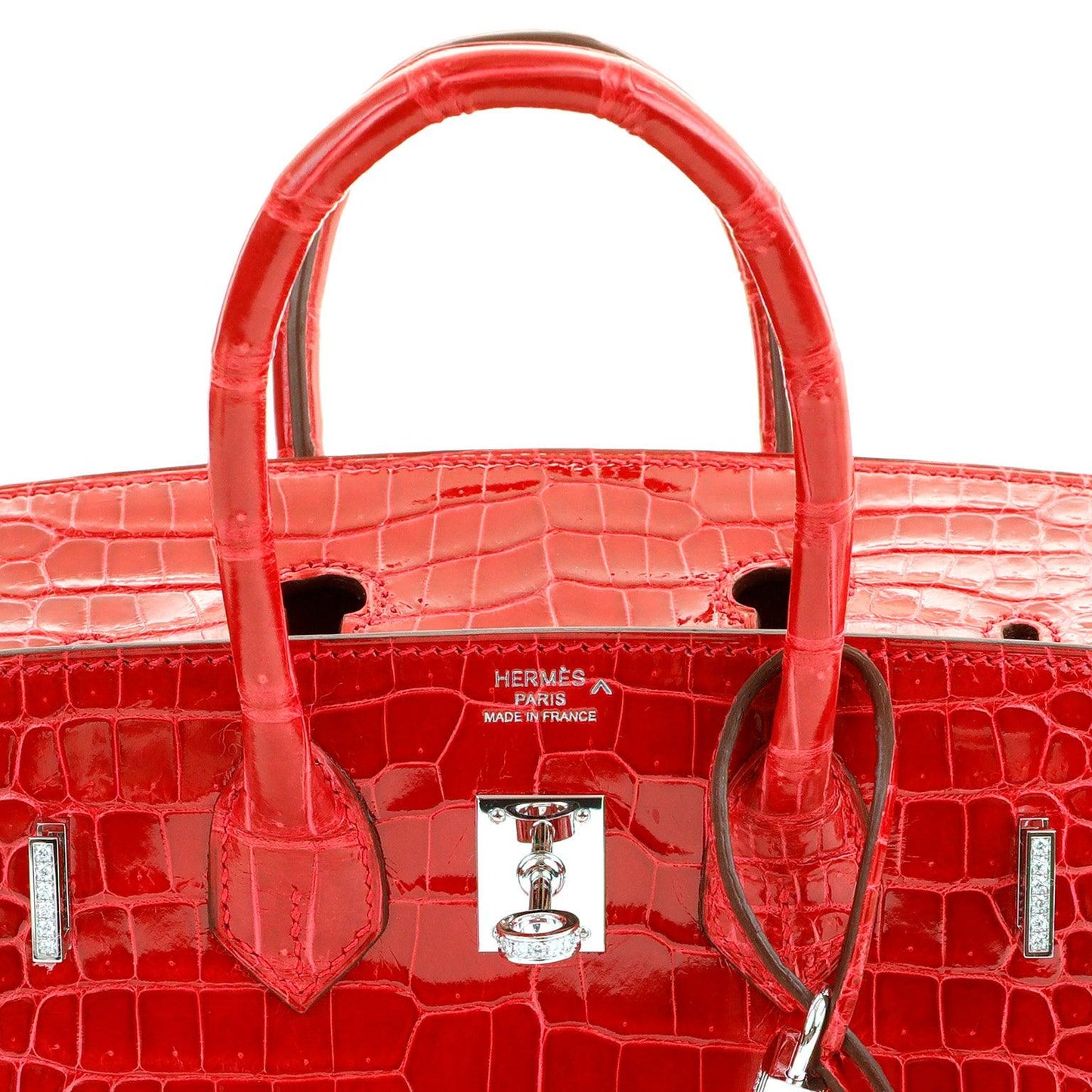 Hermes 25cm Braise Red Crocodile Birkin w/ Diamond White Gold Hardware